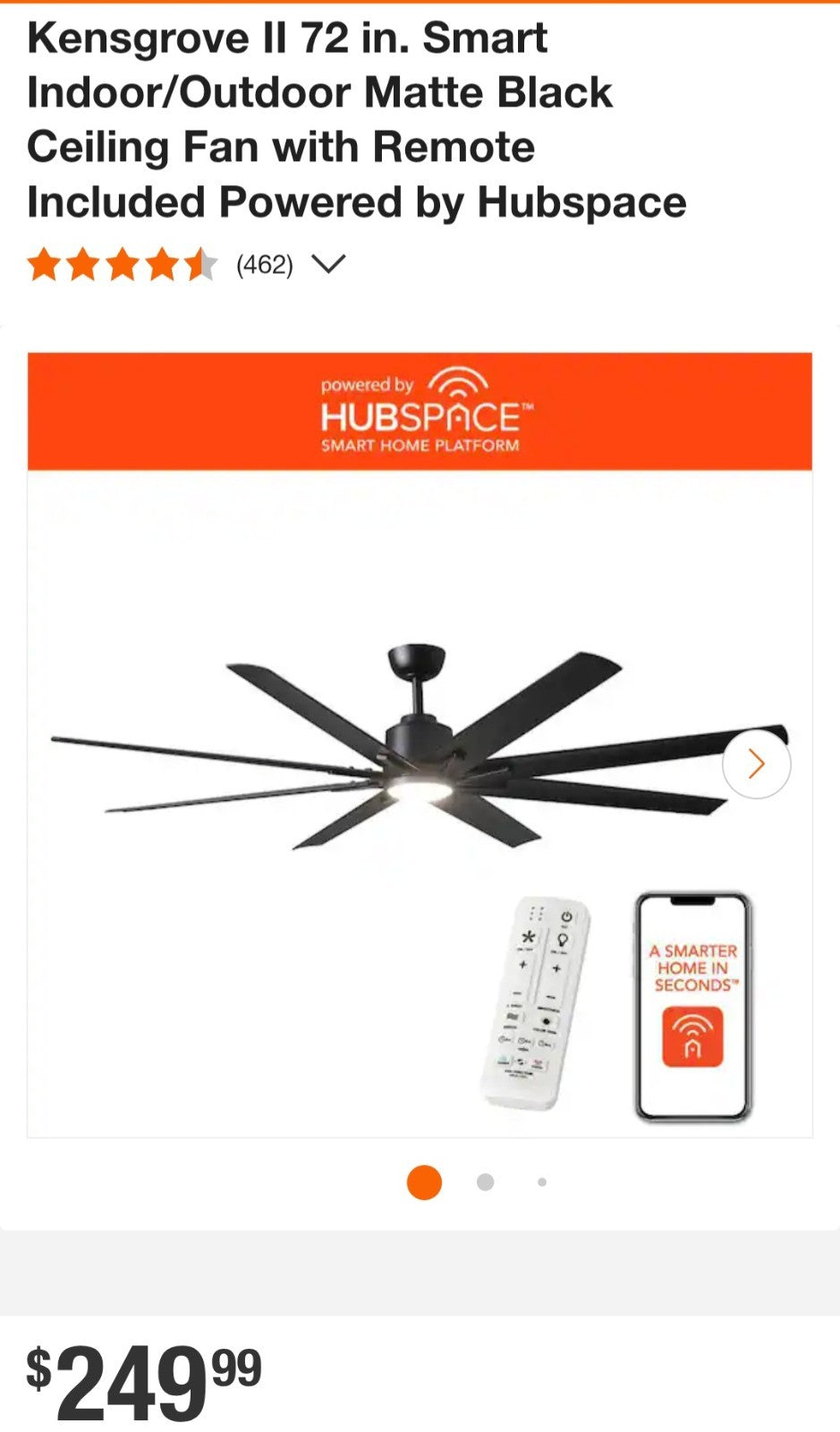 Kensgrove II 72 in. Smart Indoor/Outdoor Matte Black Ceiling Fan