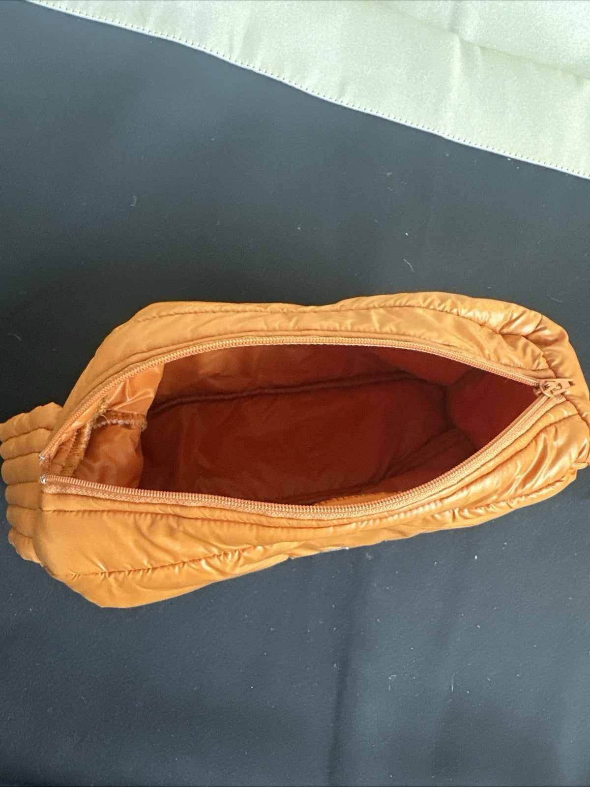 ANORAK Orange Puffy Travel Toiletry Bag Puffer Pouch Zipper Lightweight DownFill