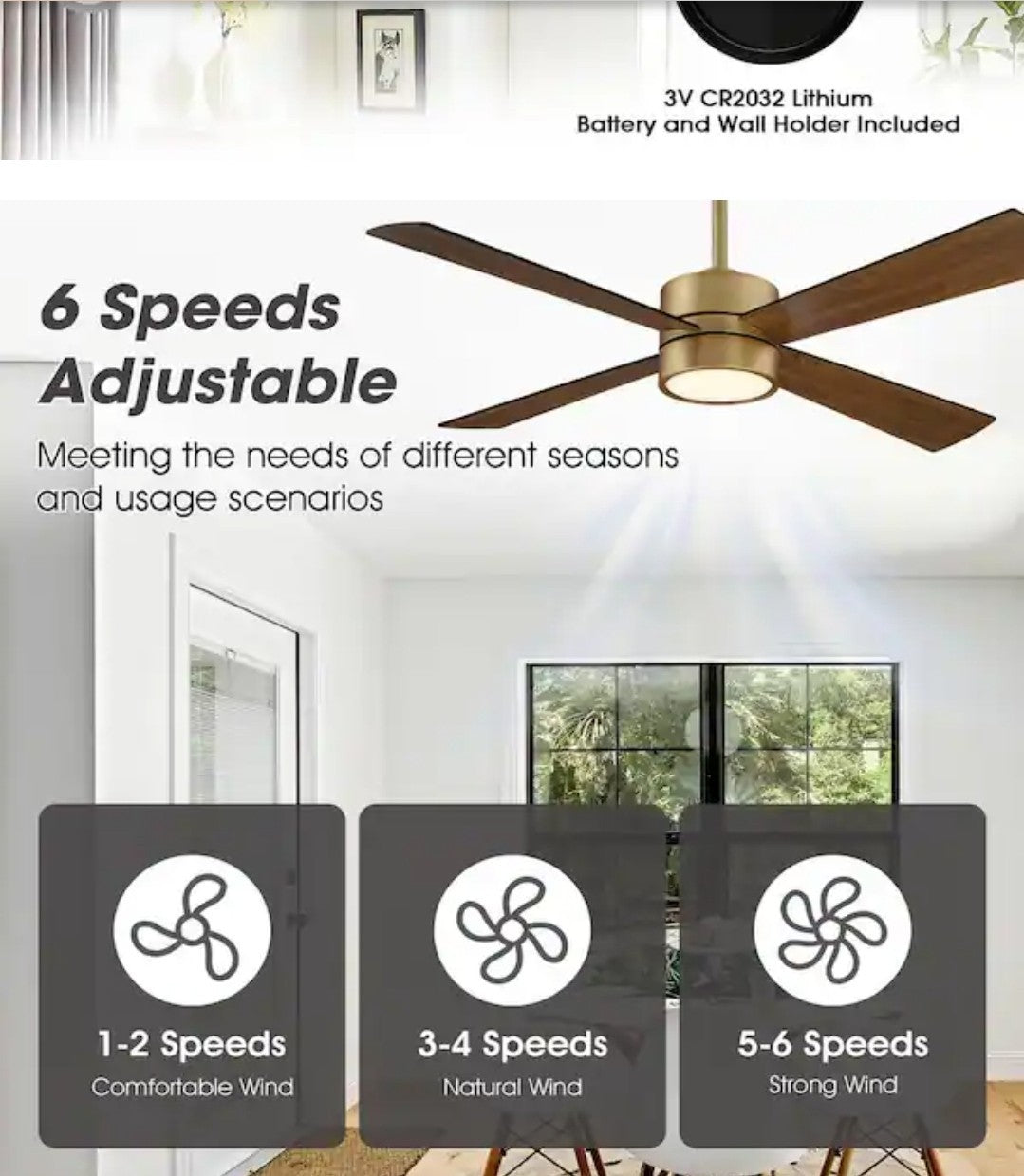 IHOMEadore 52" LED Indoor Natural Brass Ceiling Fan with Light & Remote 19A