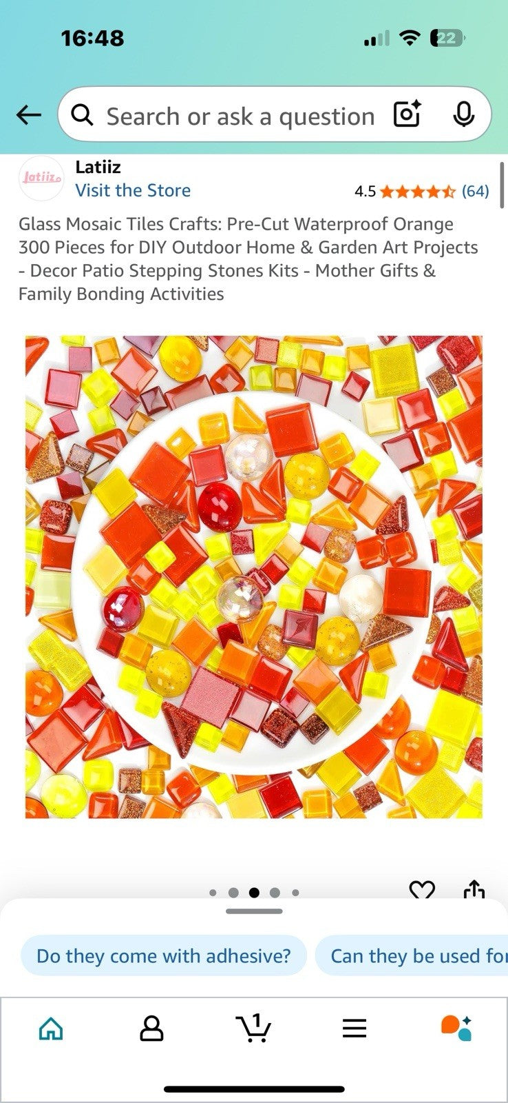 Glass Mosaic Tiles Pre-Cut Waterproof Orange 300 Pieces DIY Crafts (7c)