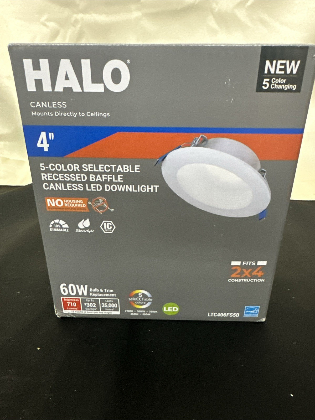 Halo Canless 4-inch 5-color Selectable Recessed Baffle LED Downlight 60W 10B