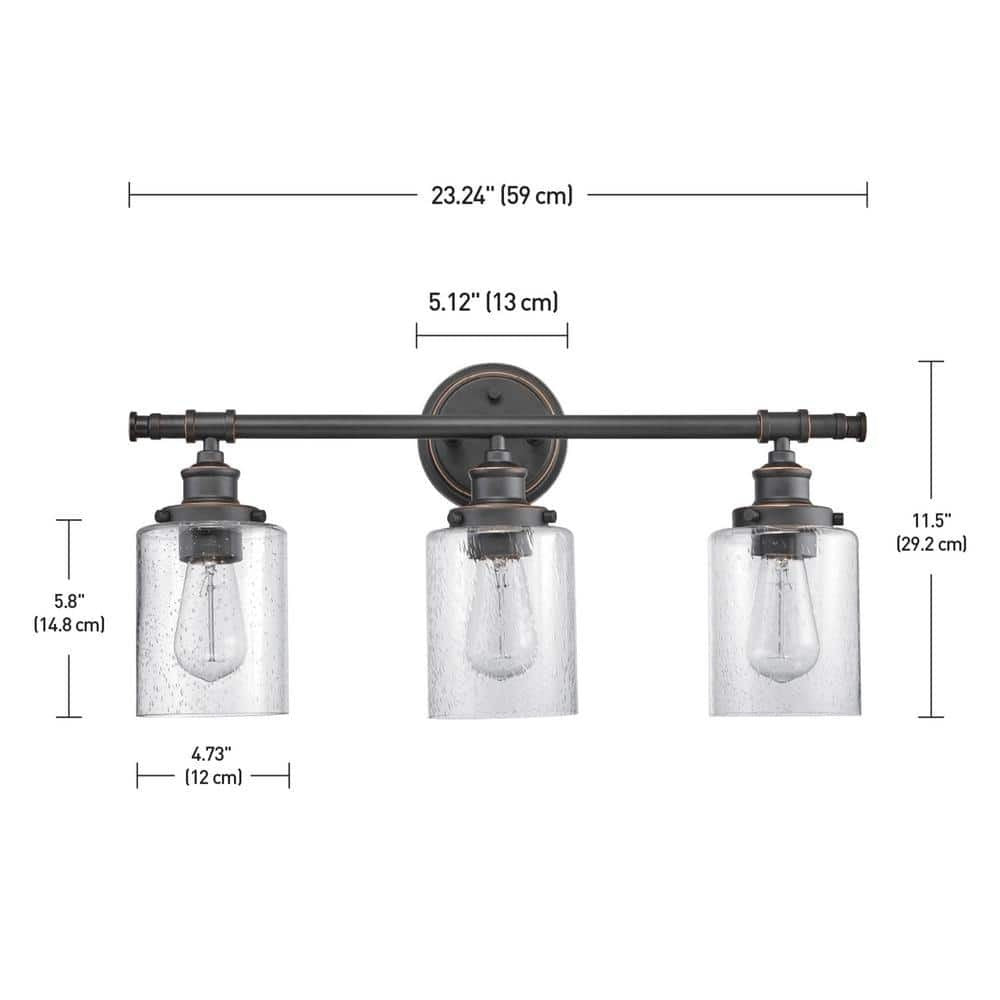 Camden Oil Rubbed Bronze Bathroom Vanity Light with Seeded Glass Shades 18B