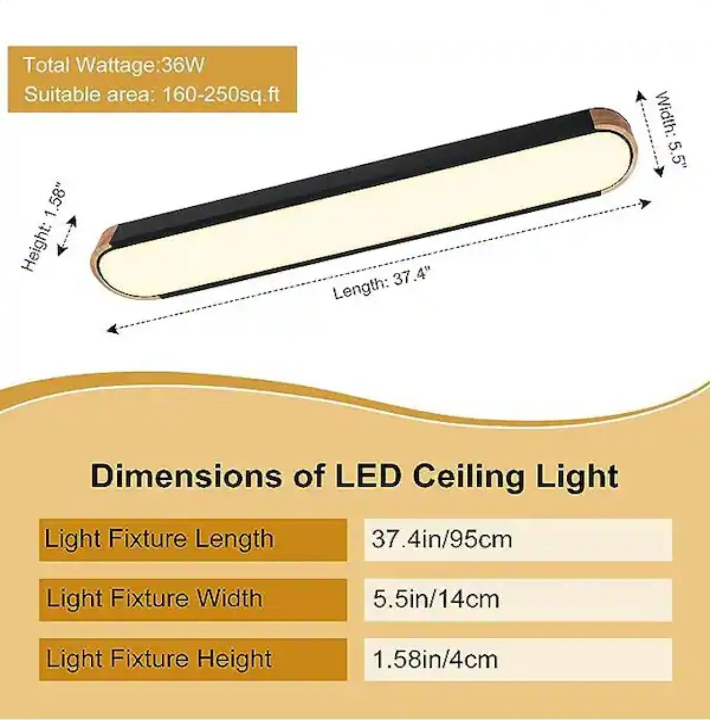 HUOKU Lumin 38" Black/Wood LED Flush Mount Minimalist Long Oval Ceiling Light 1E