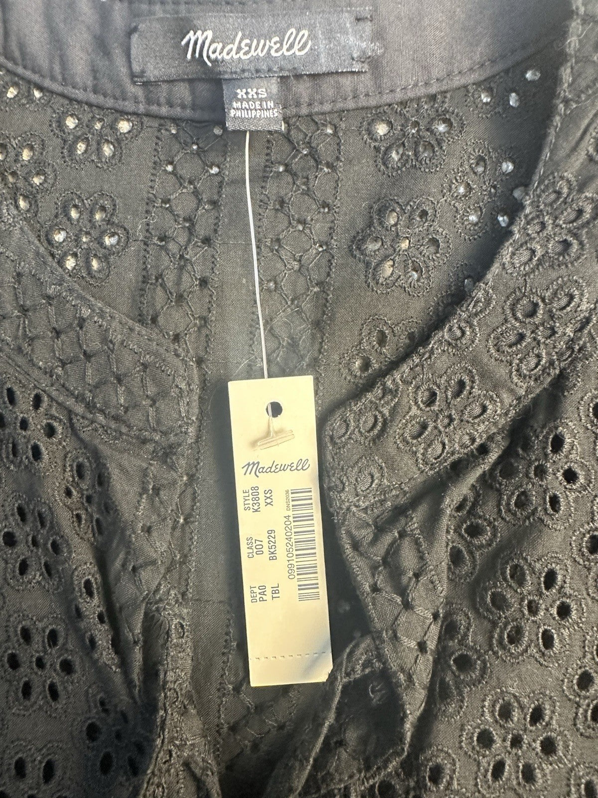 Women’s Madewell Black Eyelet NWT XXS Top 1.2 