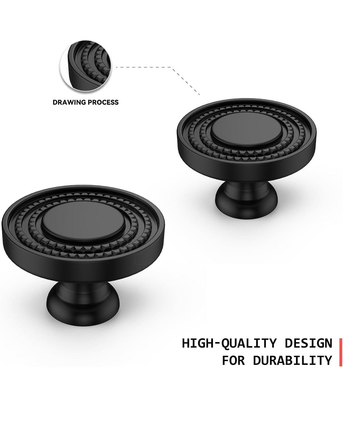 Black Cabinet Knobs Knurled Dresser Knobs Zinc Alloy Matte Black Drawer 25 Pack