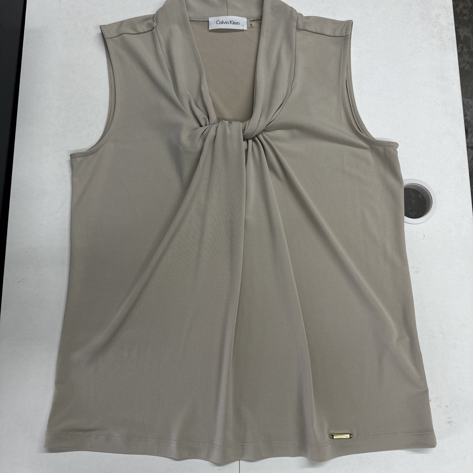 Calvin Klein Women's Sleeveless Khaki Shirt SFTM3724 NWT Size XL