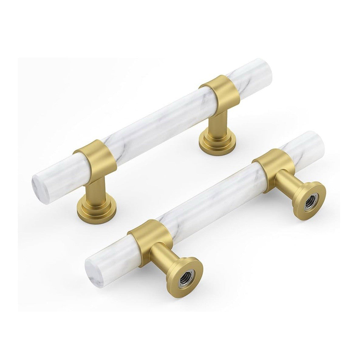 Rergy 8 Pack Gold&Marble Drawer Pulls 4” Handles Zinc Aluminum Alloy Hardware 8C