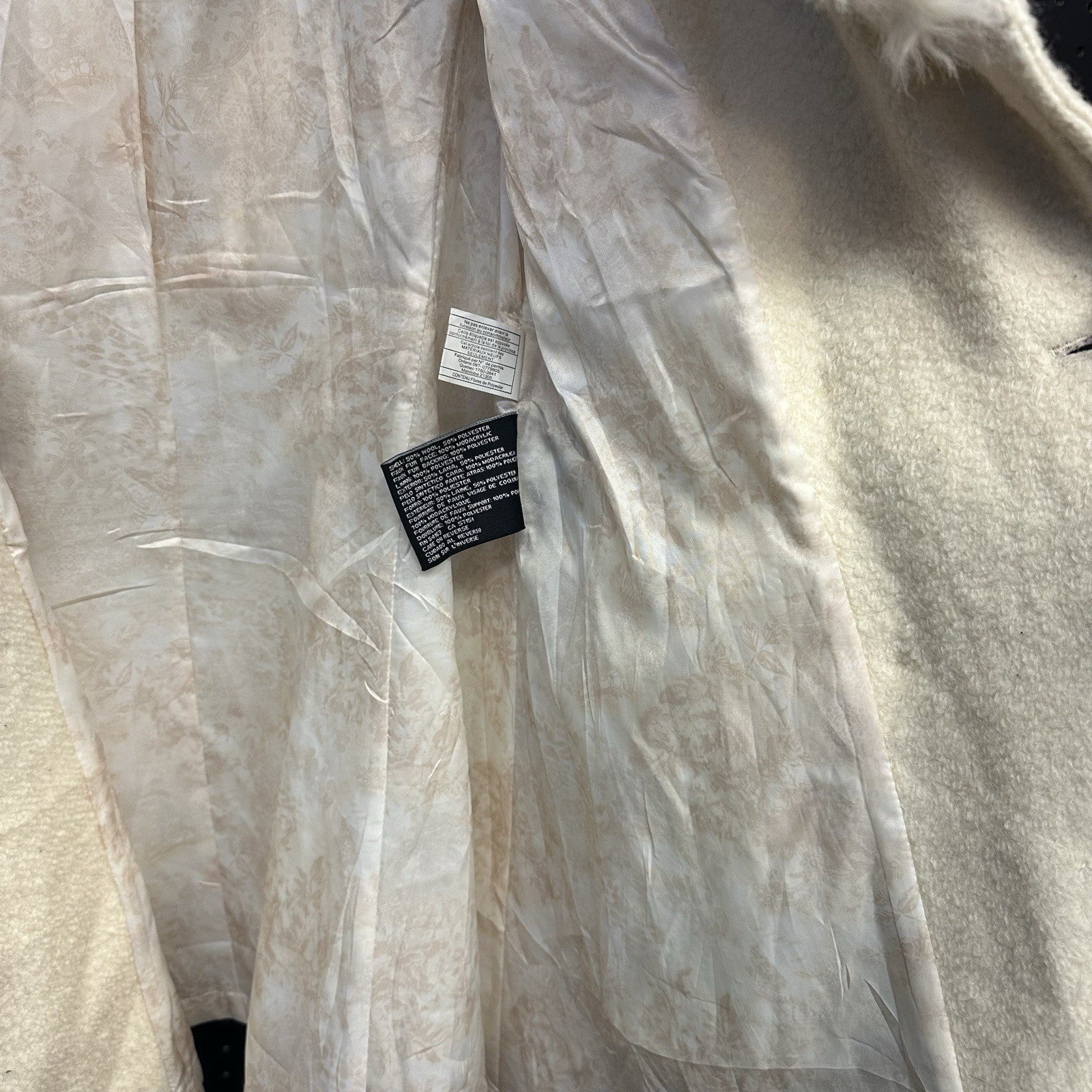 Women’s Small Guess Winter Cream Peacoat Faux Fur Shawl Collar Double Breasted