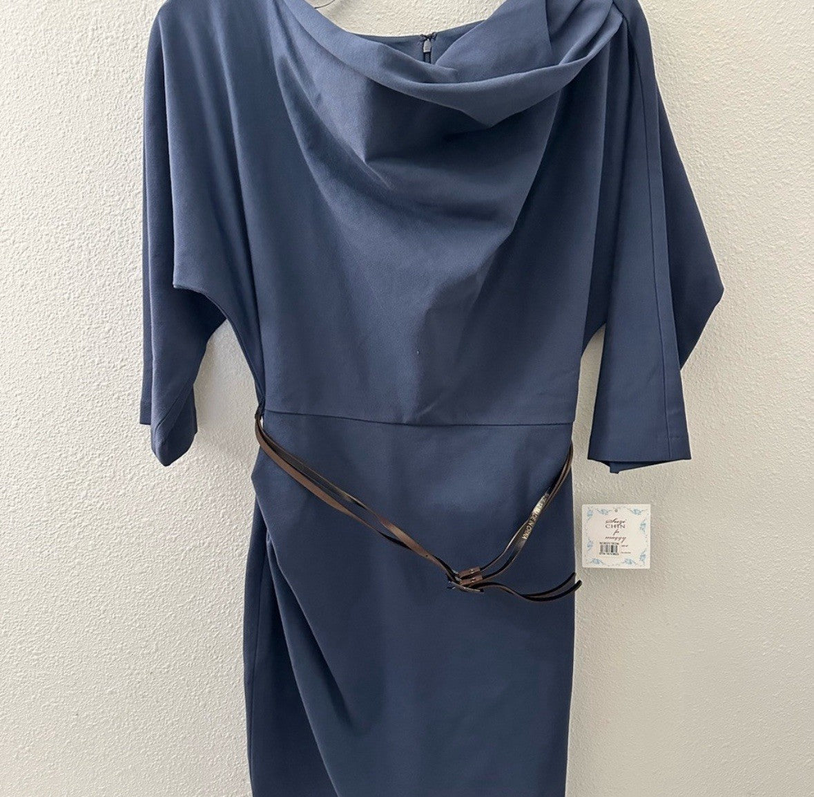 Navy blue Suzi Chin for Maggie Boutique with Brown Belt 0055