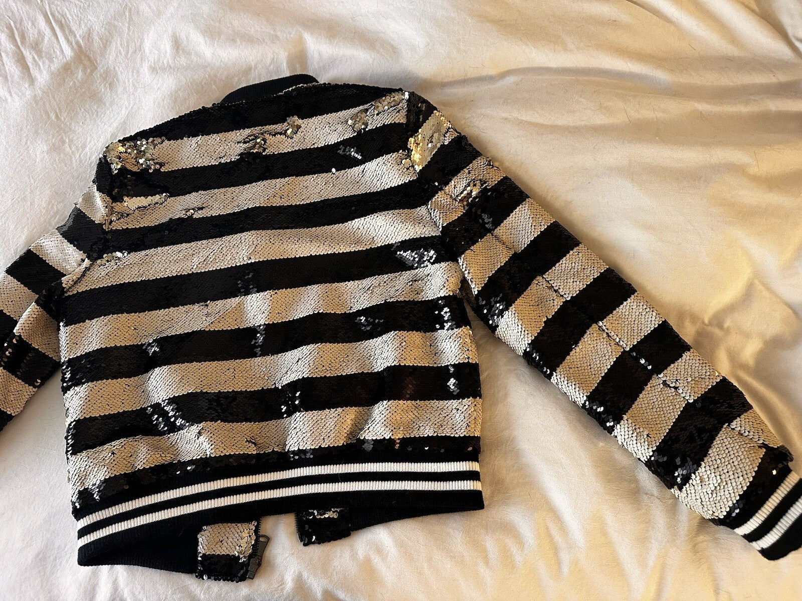 Vigoss Striped Sequence Jacket Bomber Black  And White Size Small Beetlejuice