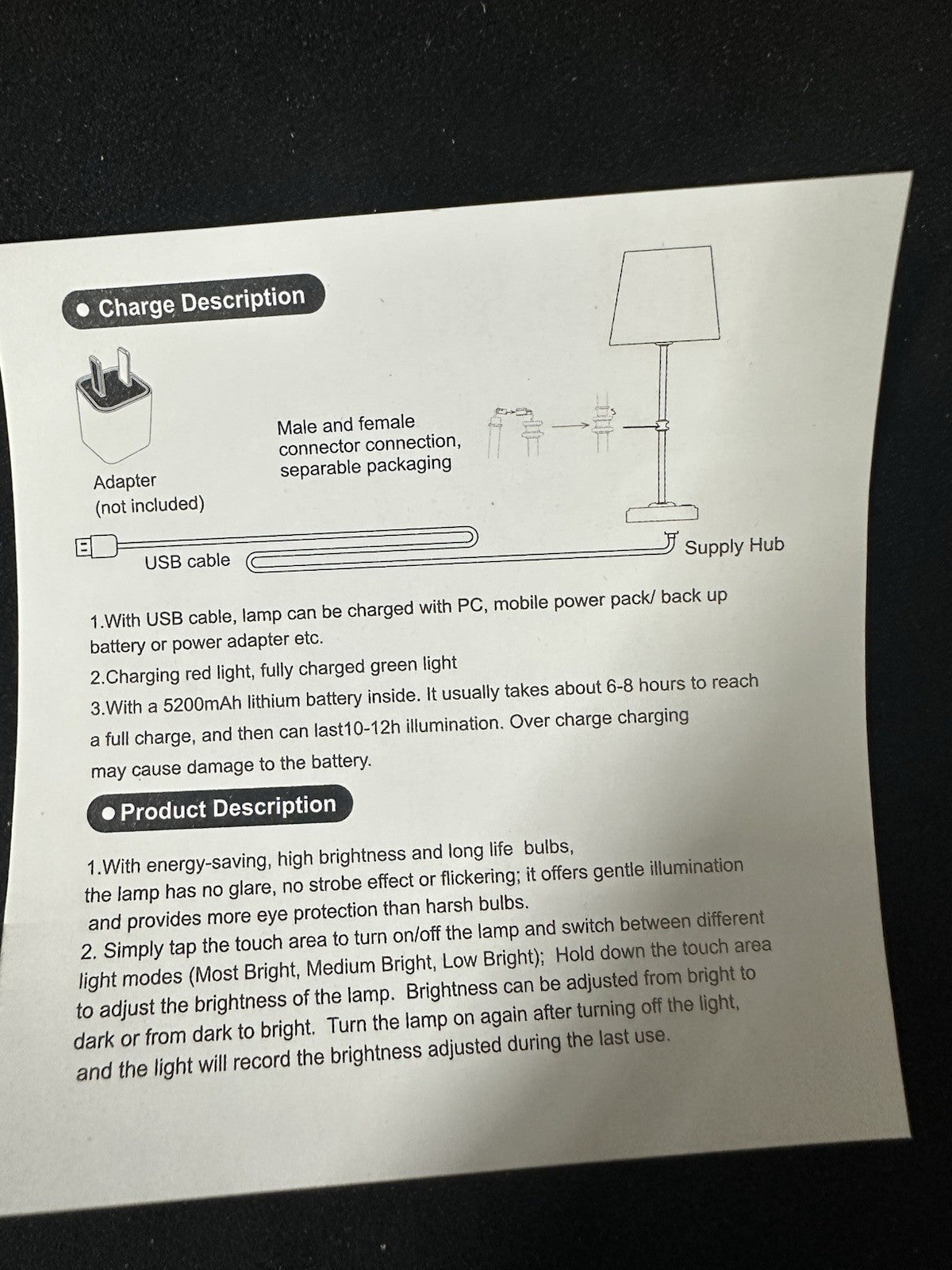 Portable Cordless Table Lamp, Rechargeable 5200mAh Battery Operated Lamp (13c)