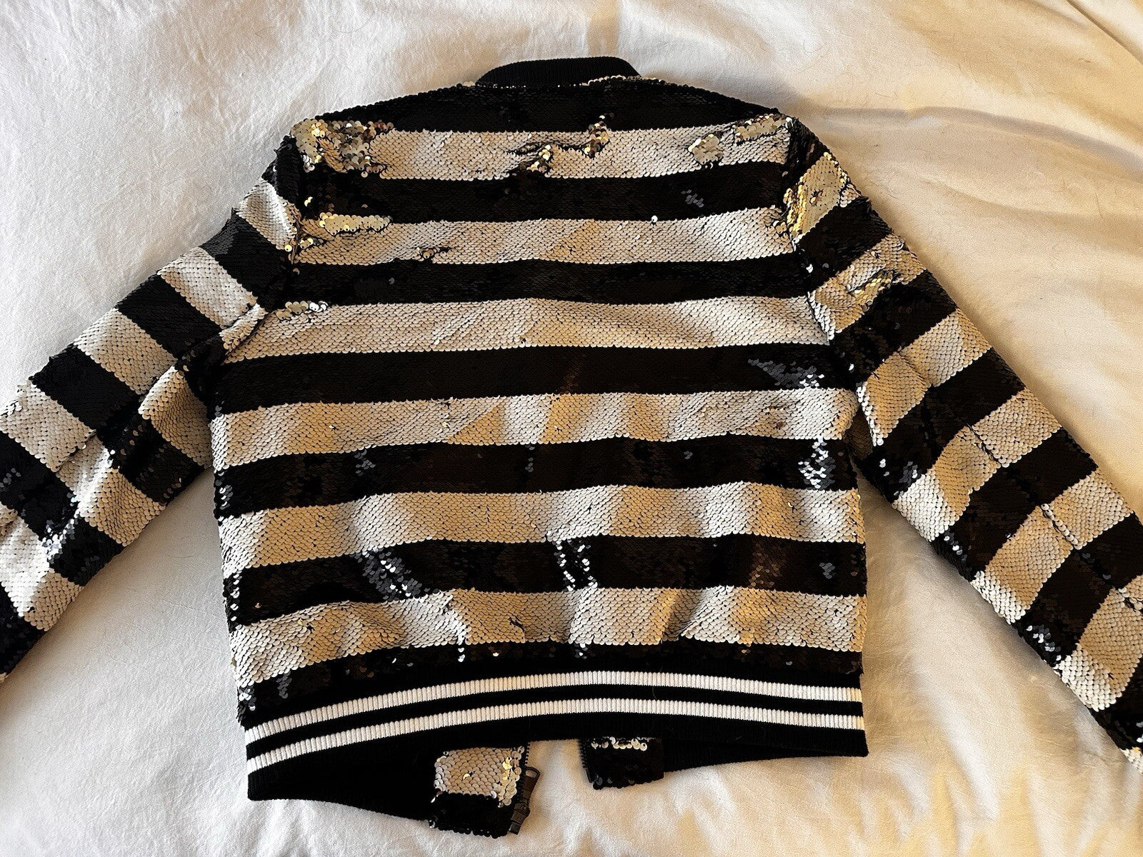 Vigoss Striped Sequence Jacket Bomber Black  And White Size Small Beetlejuice
