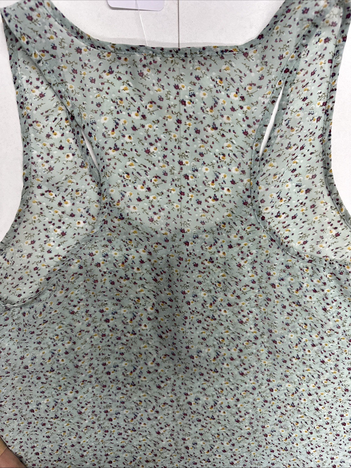 Women’s Small Poetry Sheet Tank W/ Button Details, Light Green W/ Small Flowers