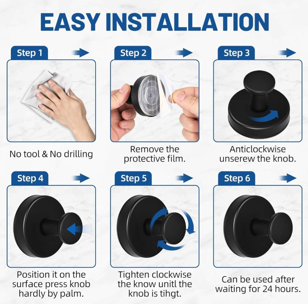6 Pcs Suction Cup Hook, No Drill Suction Hooks for Bathroom, Damage Free 8D
