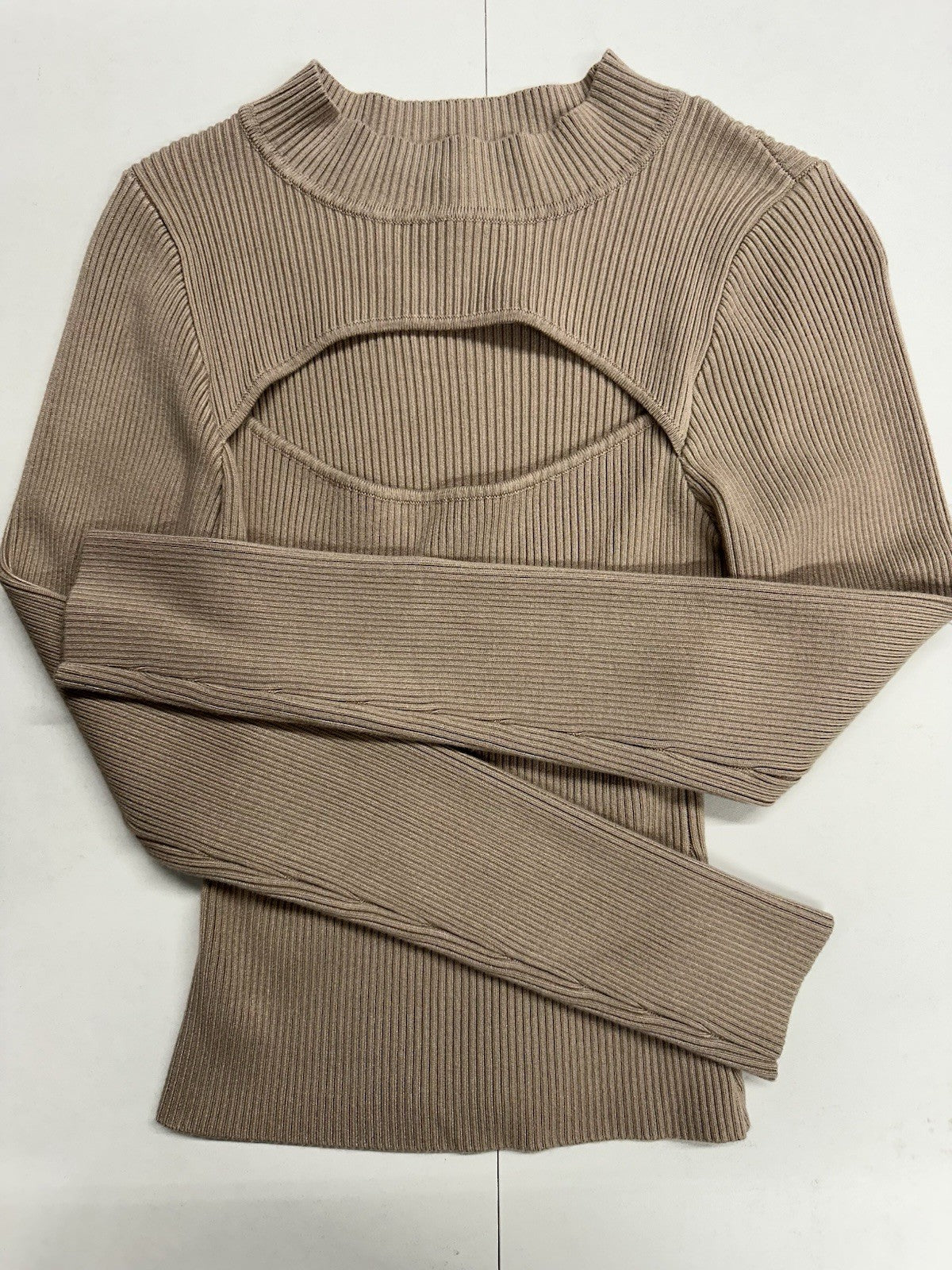 Women’s Lulus light Brown Ribbed Long Sleeve Small Top With Cutout