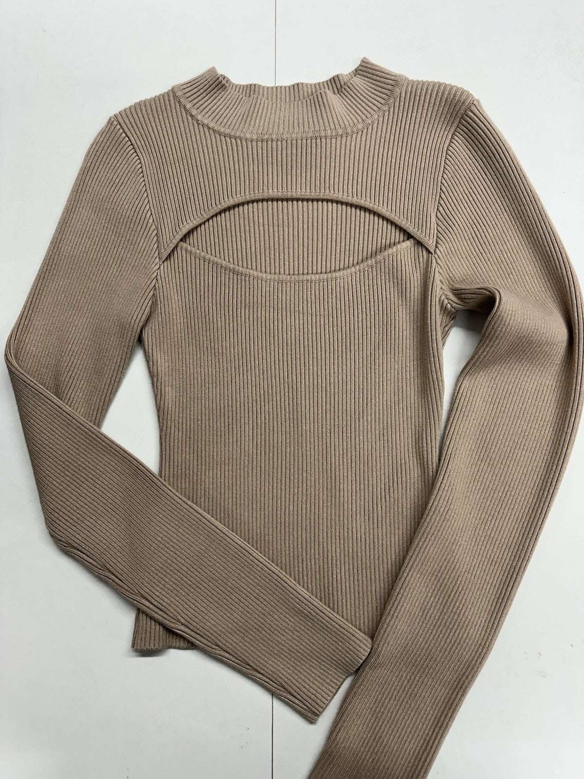 Women’s Lulus light Brown Ribbed Long Sleeve Small Top With Cutout
