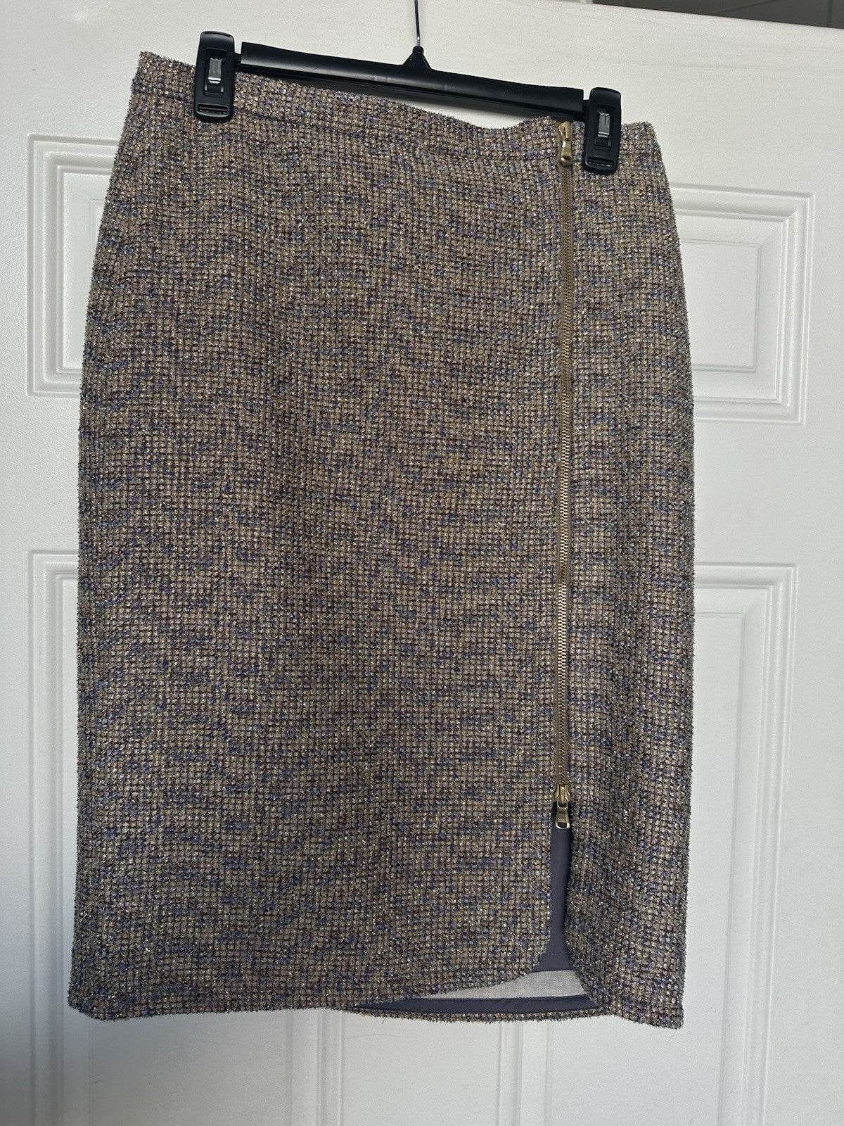 J. Crew Sz 6 Skirt Purple/Gold Pencil Skirt Full Side Front Zip Up (0073)