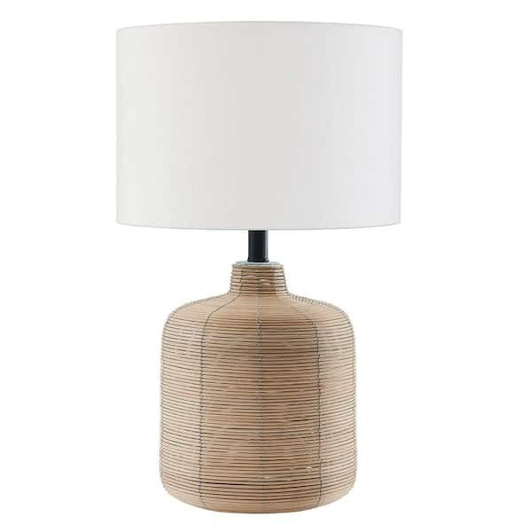 20.5" Petite Rattan Table Lamp with Fabric Shade Living RoomDecor Desk Light 13A