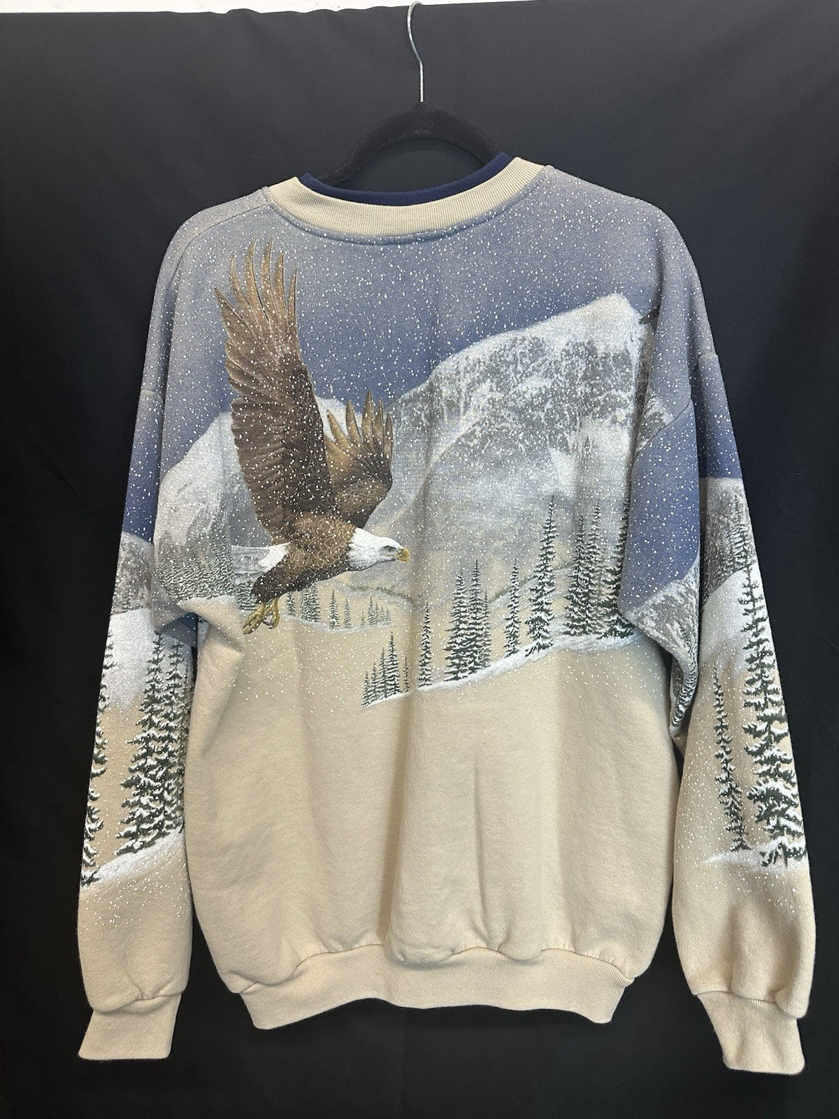 Vintage 90's Bald Eagle Nature Animal Art Henley Sweatshirt XL Made in USA (2)