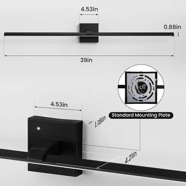 Matte Black 39" LED Vanity Light, 28W 3500K Dimmable for Bathroom 11B