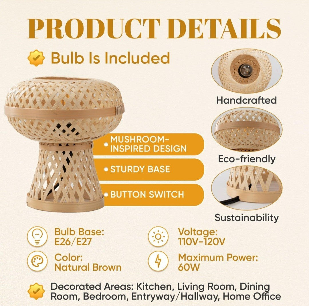 Journee Home Mushroom Rattan Dimmable Table Lamp 19D