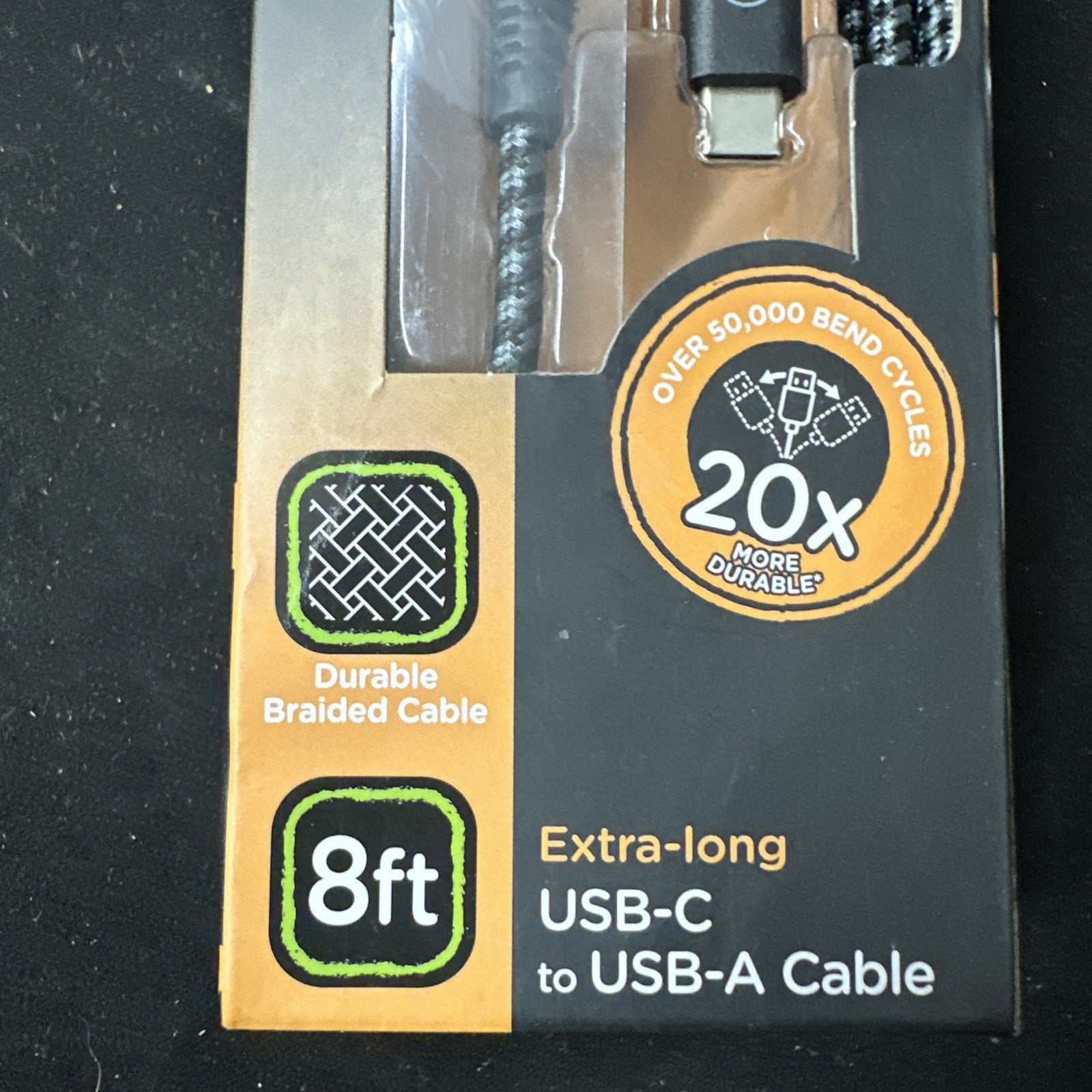 Eco Survivor Durable 8 ft Extra-Long USB-C to USB-A Cable 6c
