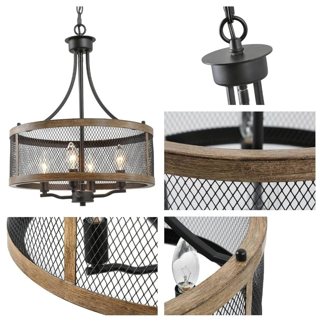 LNC Farmhouse Chandelier, 4-Light Rustic Drum Pendant Lights, 16’’ 17A