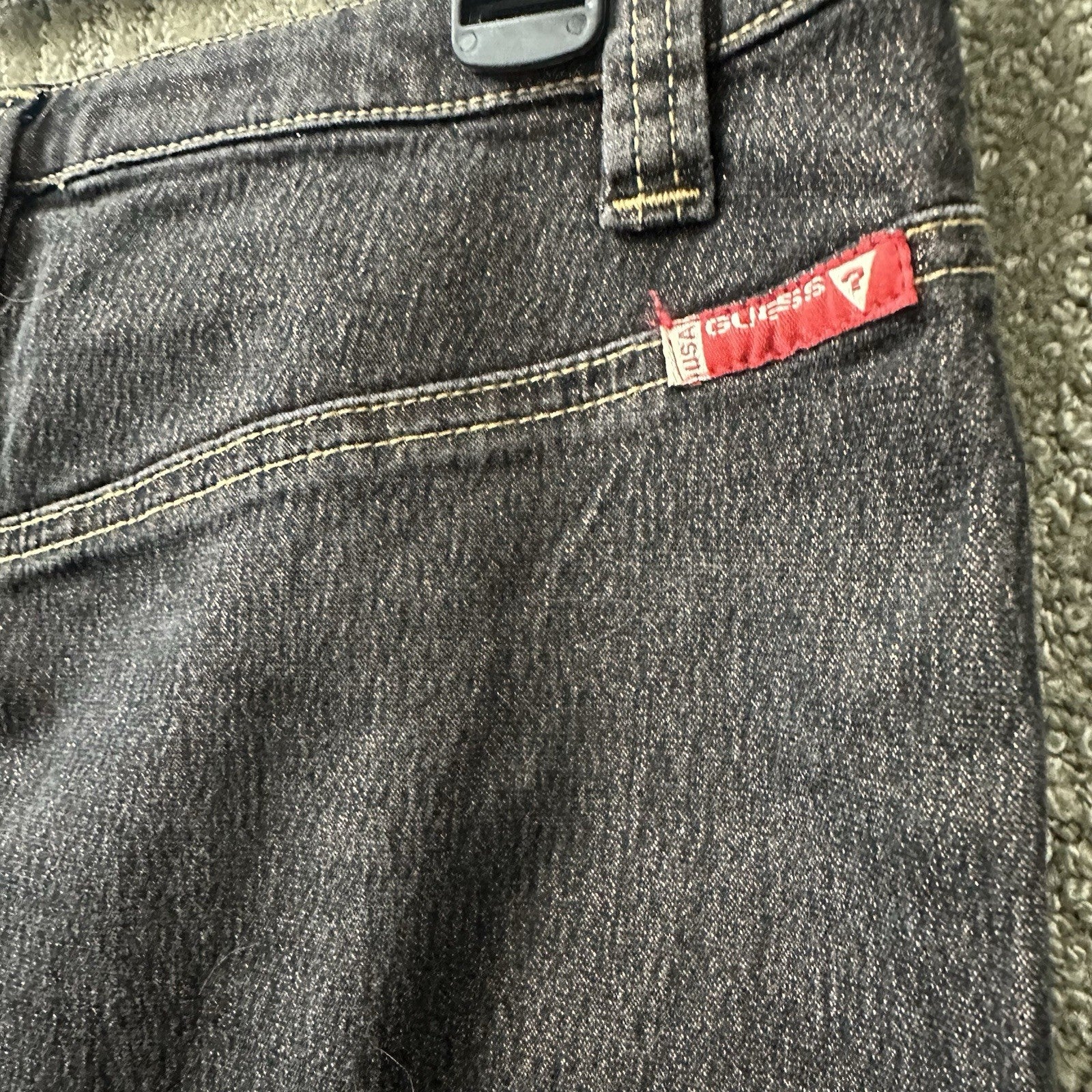 90s Guess Vintage Y2K Glimmer Red Label Dark Indigo Jean Skirt 27 (Fits 28) 0095