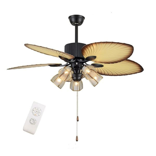 52 in. 5-Light Black Indoor Tropical Style Ceiling Fan with Remote Control 15D