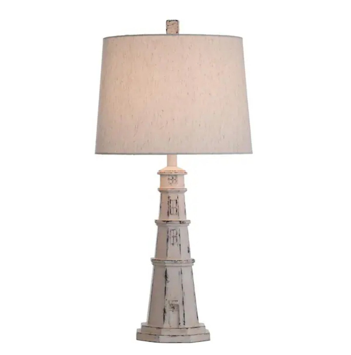 StyleCraft Berwyn 33 in. Distressed White Lighthouse Table Lamp 1I