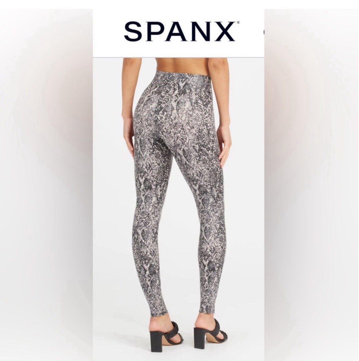 Spanx Faux Leather Snake Shine Leggings Grey Womens Large 2.5