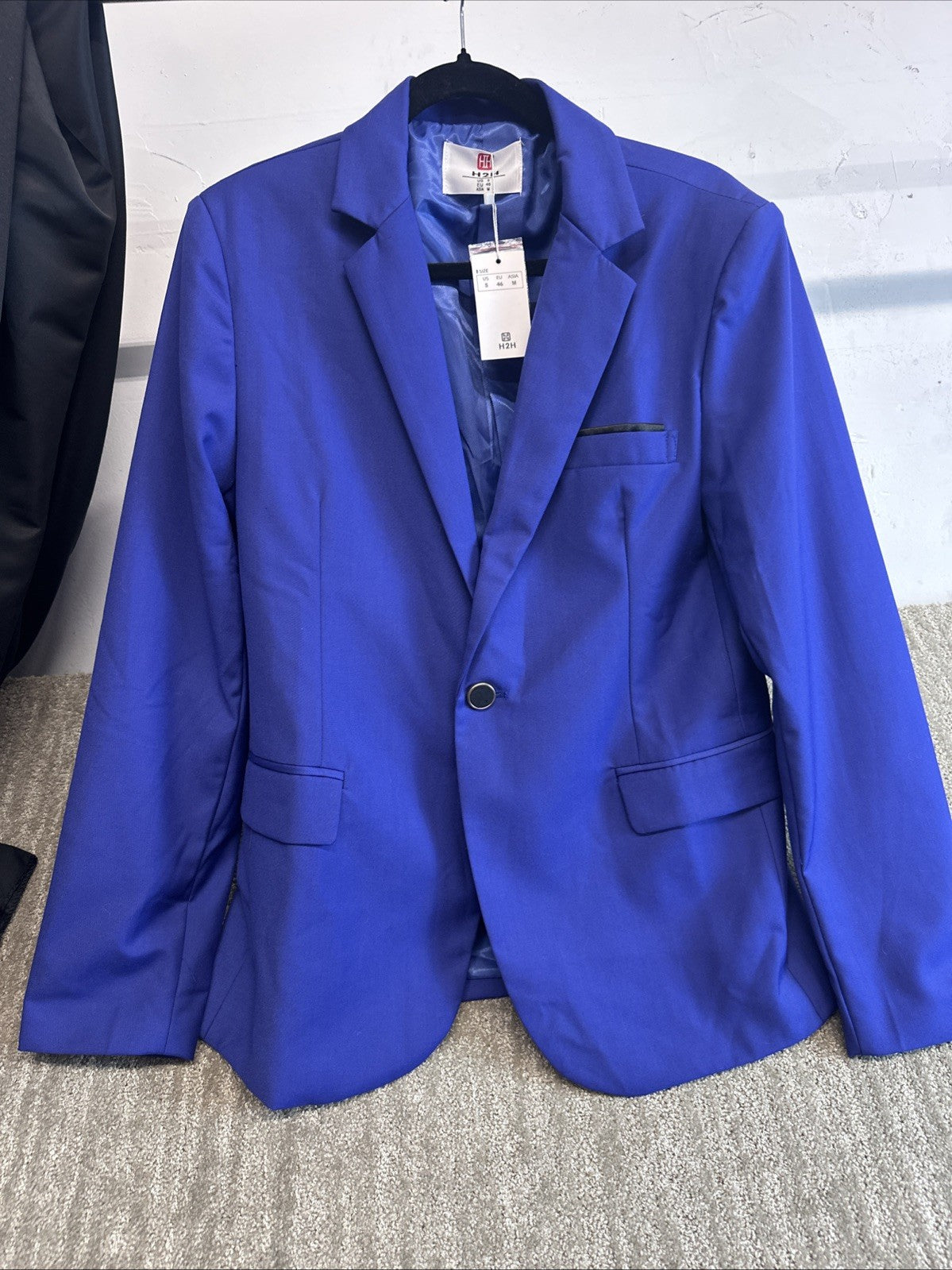 H2H Men's Blue Collared Formal One Button Long Sleeve Blazer Jacket Suit US Sm