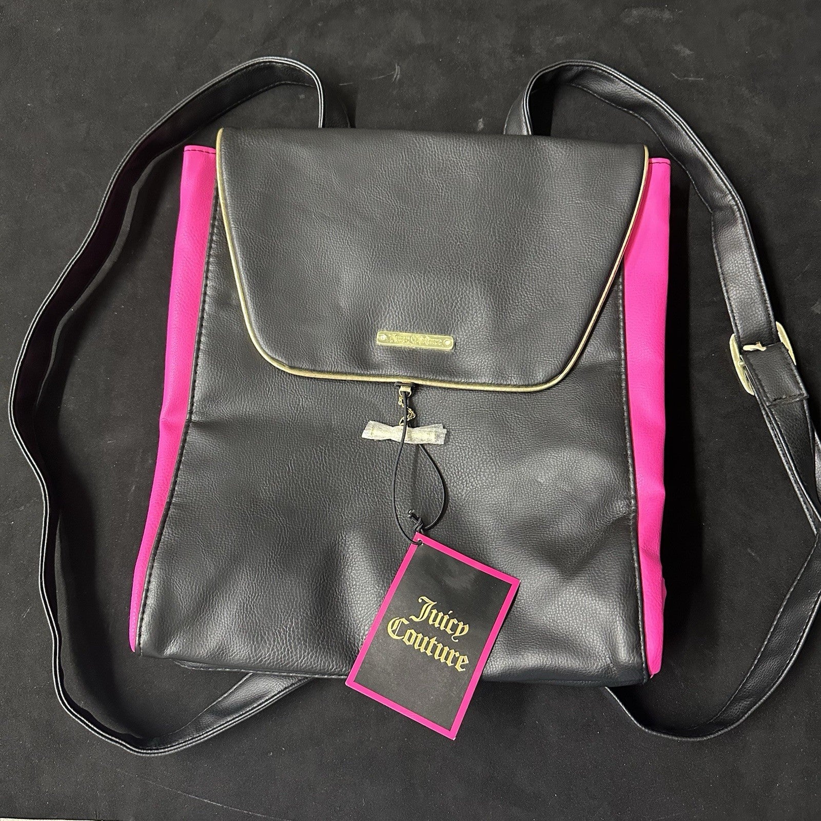 Juicy Couture Large Backpack in Black & Hot Pink with Gold Trim (4A)
