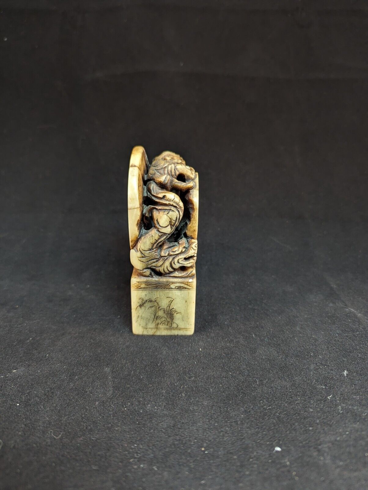 ANTIQUE CHINESE CARVED SOAPSTONE SEAL ZODIAC SYMBOLS 