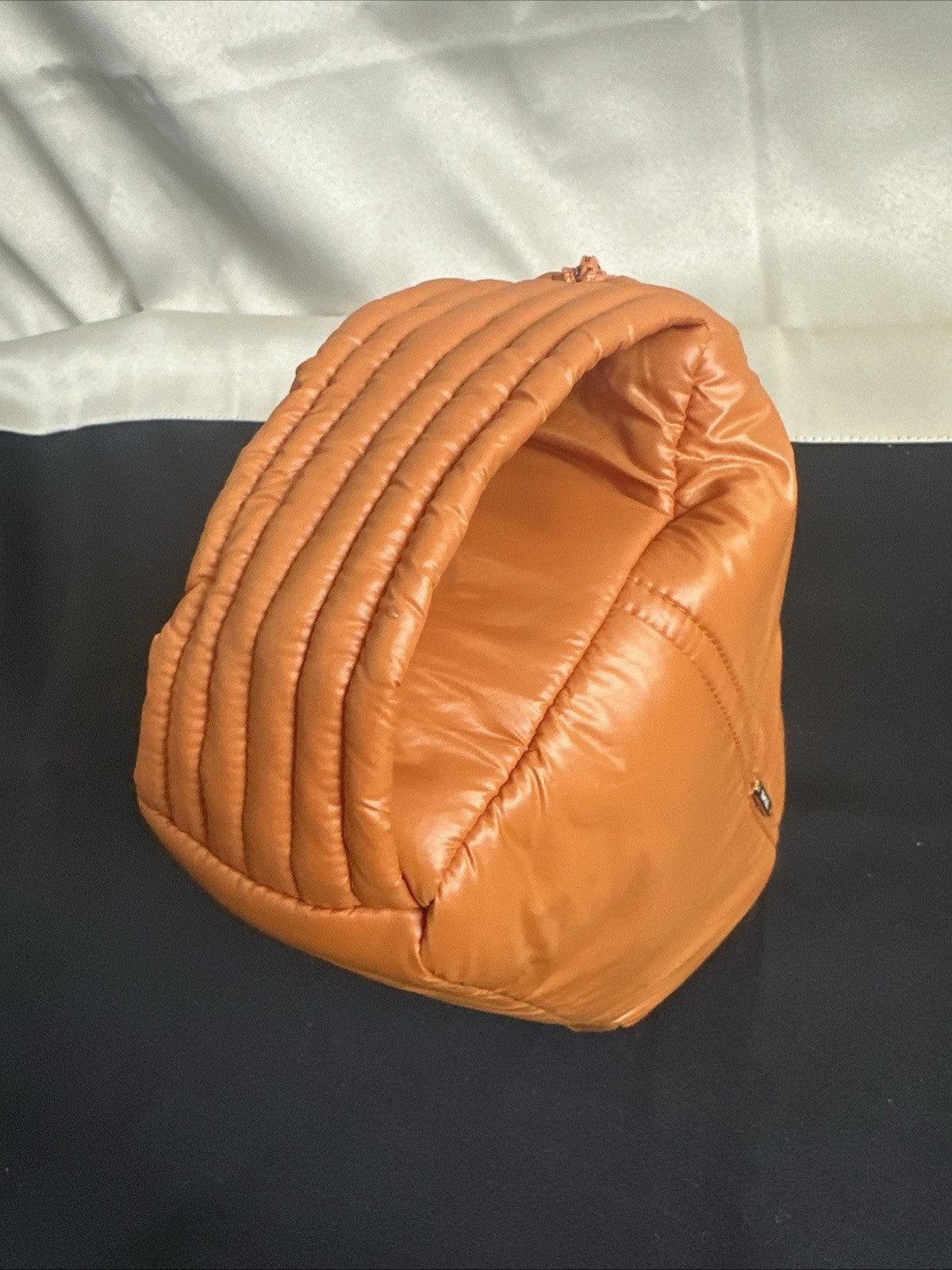 ANORAK Orange Puffy Travel Toiletry Bag Puffer Pouch Zipper Lightweight DownFill