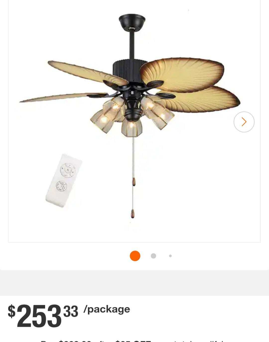 52 in. 5-Light Tropical Palm Leaf Blades Ceiling Fan with Remote Control 16B