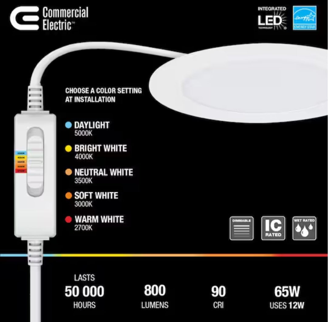 Commercial Electric Ultra Slim Integrated LED 6 in Round, White 4-Pack 19A