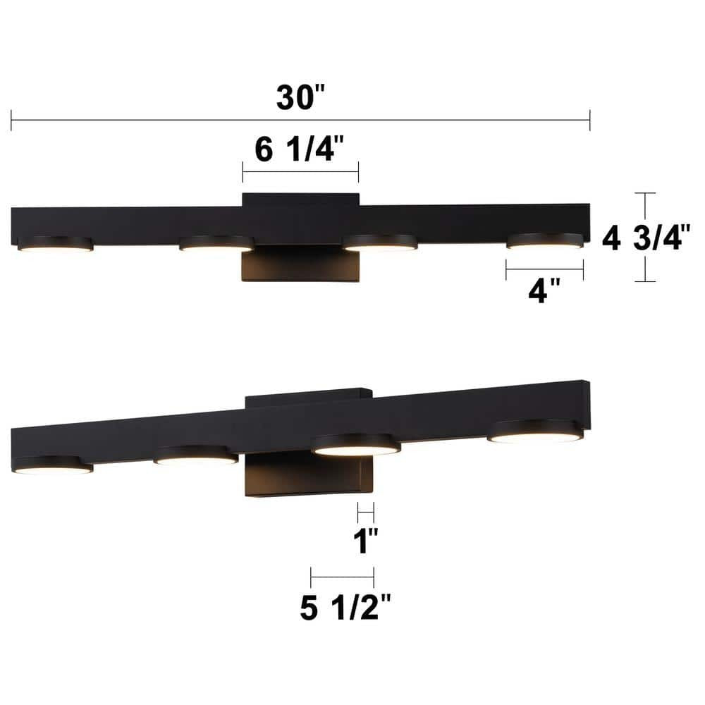 30 in. 4-Light Black Aluminum LED Bathroom Vanity Light.. 2D