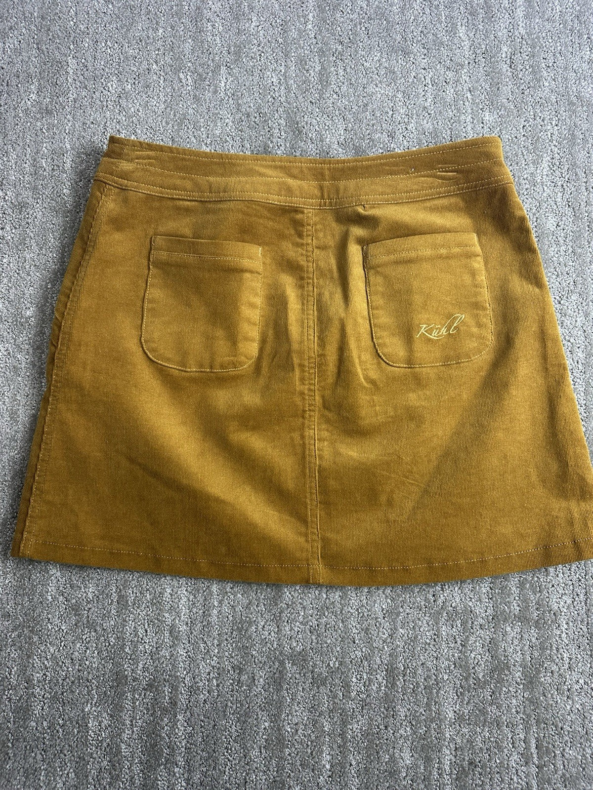 KUHL Skirt Women Streamline Corduroy Size 4 Brown Mustard Yellow Snap Button 6.1