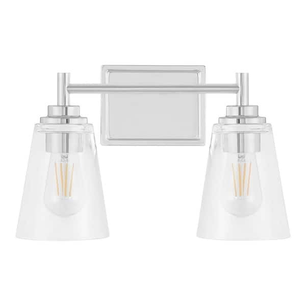 Wakefield 15 in. 2-Light Chrome Modern Vanity with Clear Glass Shades 13B