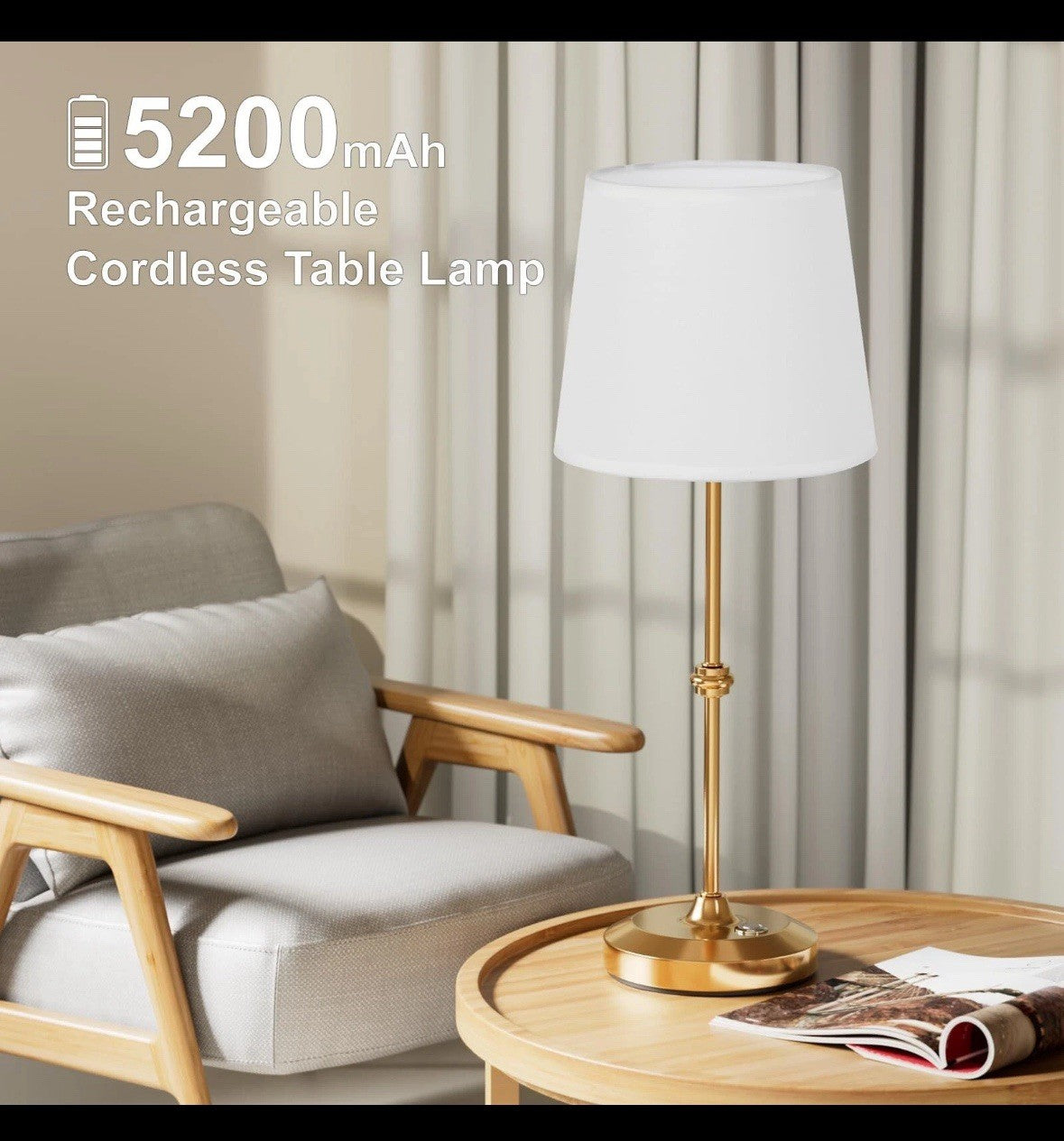 Portable Cordless Table Lamp, Rechargeable 5200mAh Battery Operated Lamp (13c)
