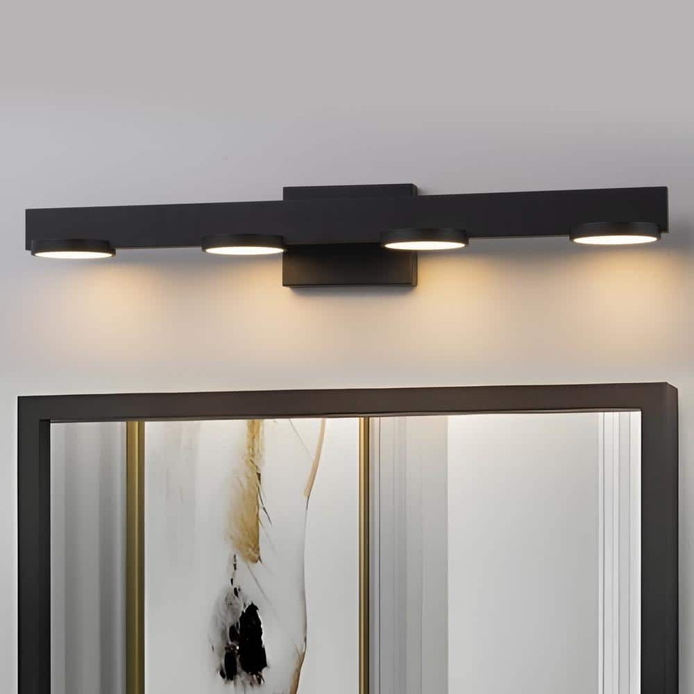 30 in. 4-Light Black Aluminum LED Bathroom Vanity Light.. 2D