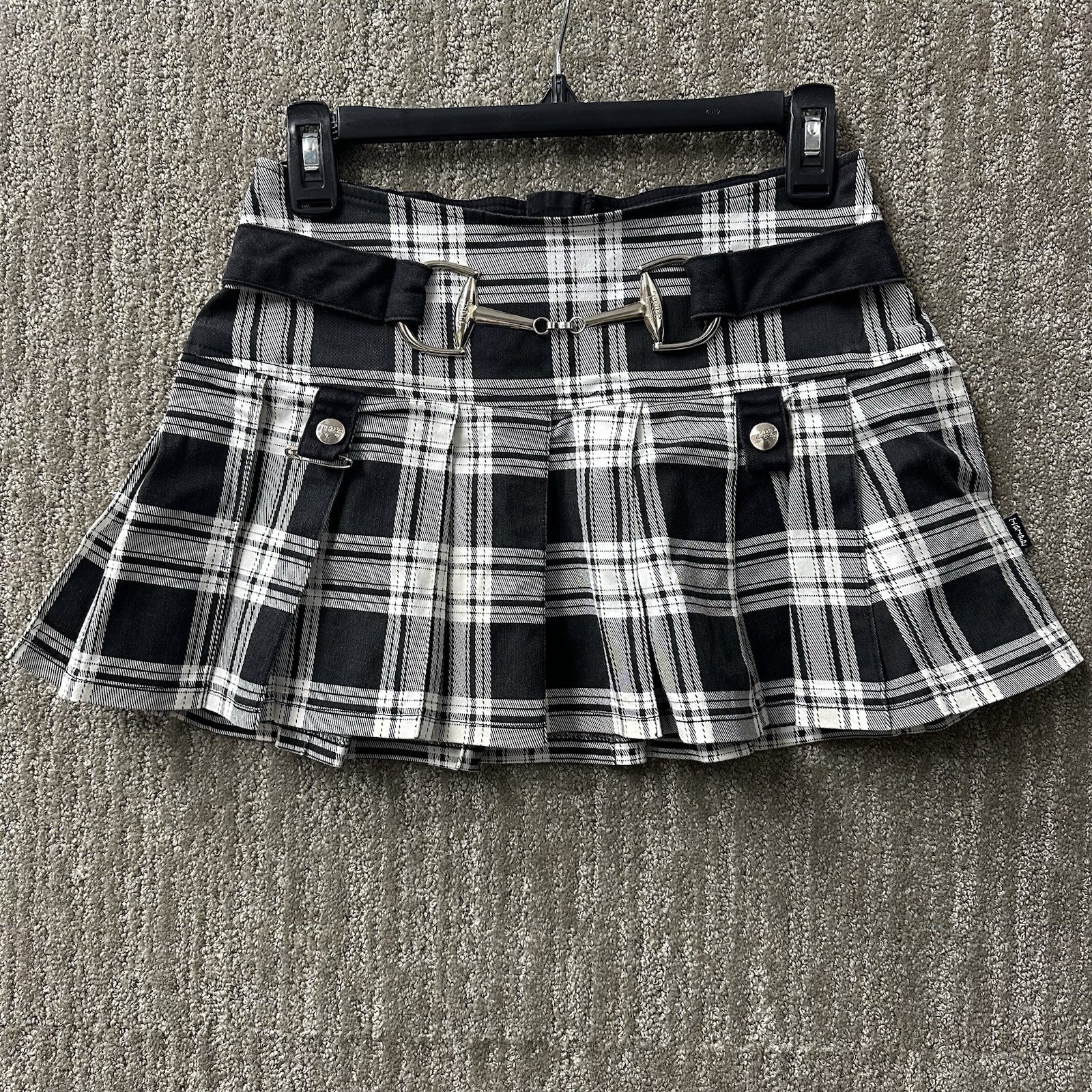 Tripp NYC Plaid Mini Skirt Y2K XS Hot Topic Black & White Goth Punk 0097