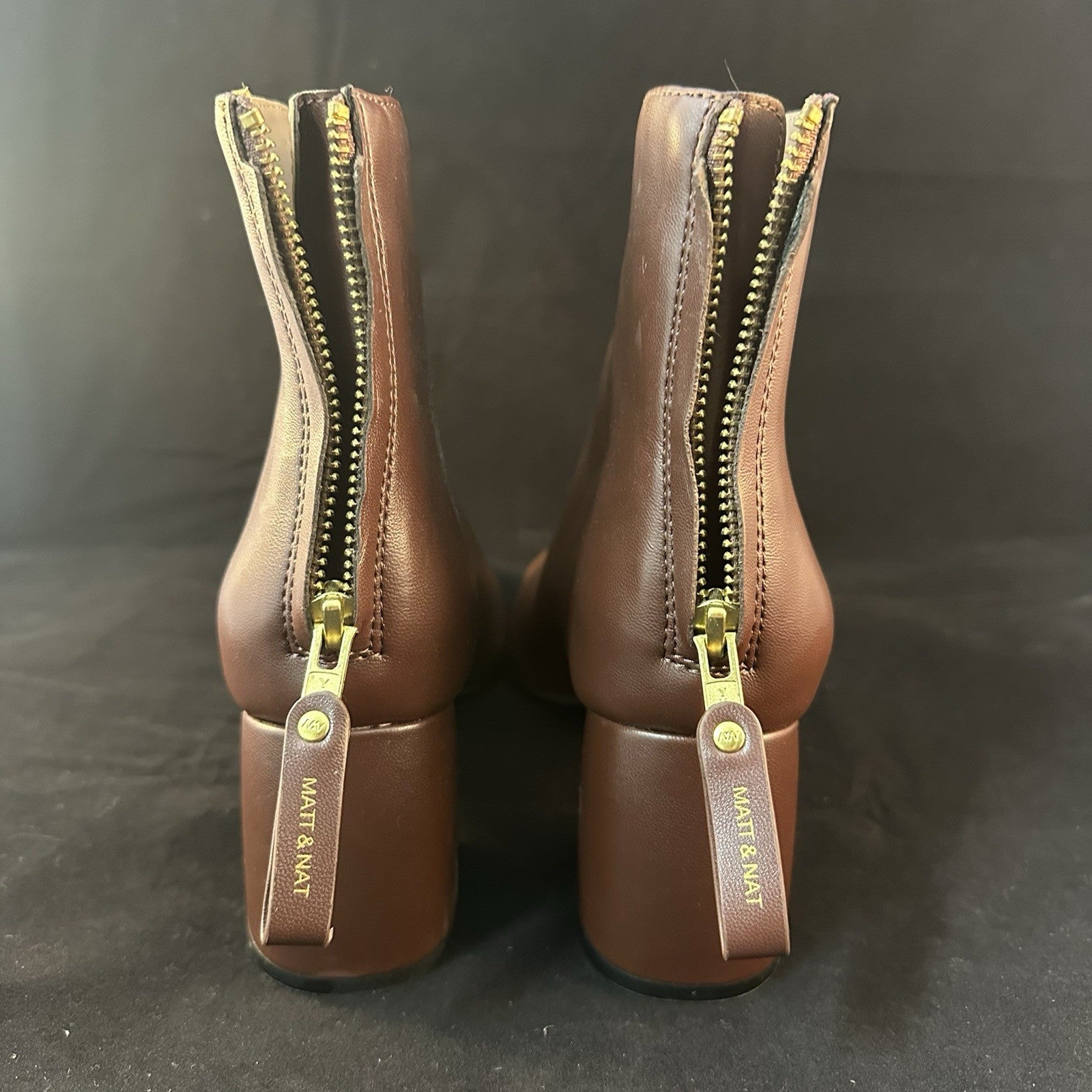 Matt & Nat Women’s Deena Chocolate Bootie Mid Calf Size Gold Zipper US 8 (4c)