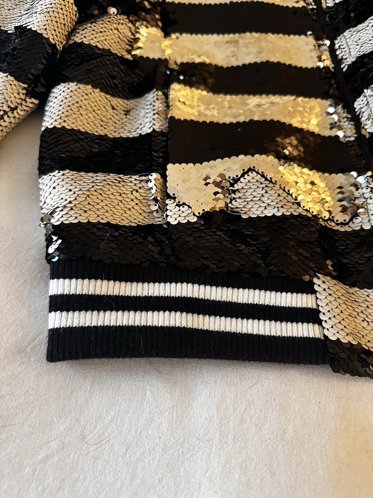 Vigoss Striped Sequence Jacket Bomber Black  And White Size Small Beetlejuice