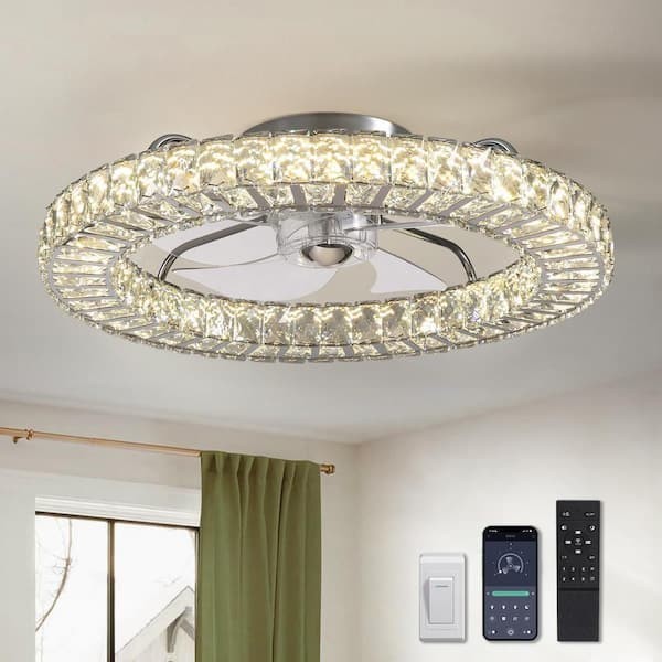 22"Smart Indoor Flush Mount Ceiling Fan W/ 4-Light Colors, Remote Included 17A