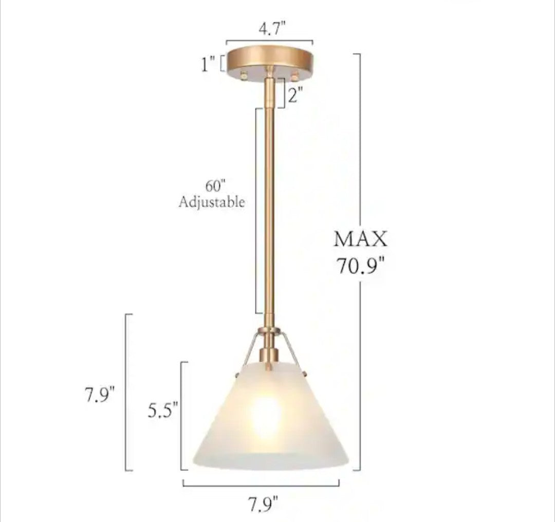 Uolfin Mid-Century Modern Cone Kitchen Island Pendant Light, Frosted Glass 12C