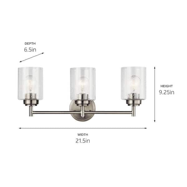 Winslow 3-Light Brushed Nickel Contemporary Bathroom Vanity Light 4B