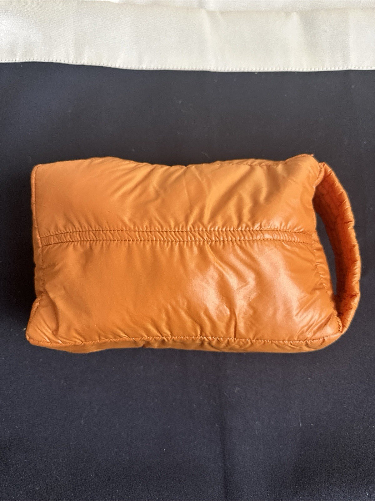 ANORAK Orange Puffy Travel Toiletry Bag Puffer Pouch Zipper Lightweight DownFill