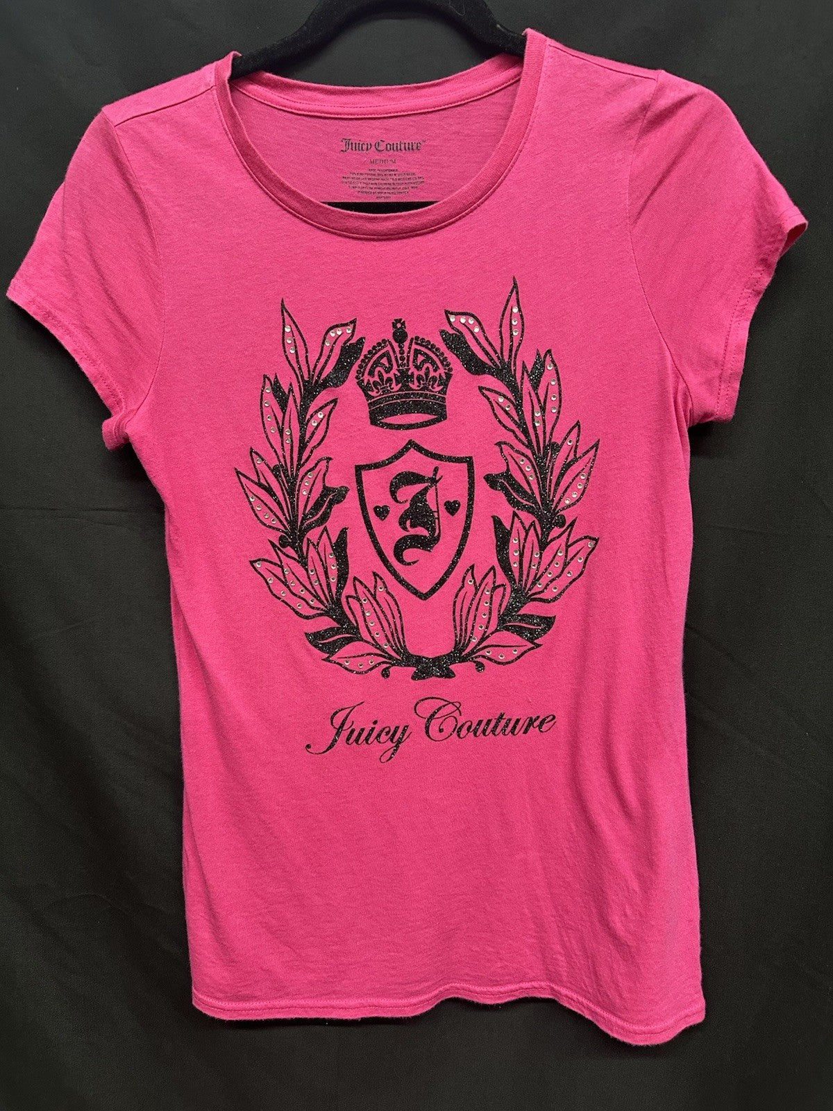 Juicy Couture Hot Pink Rhinestone Tee Shirt Y2K Size Medium 0084